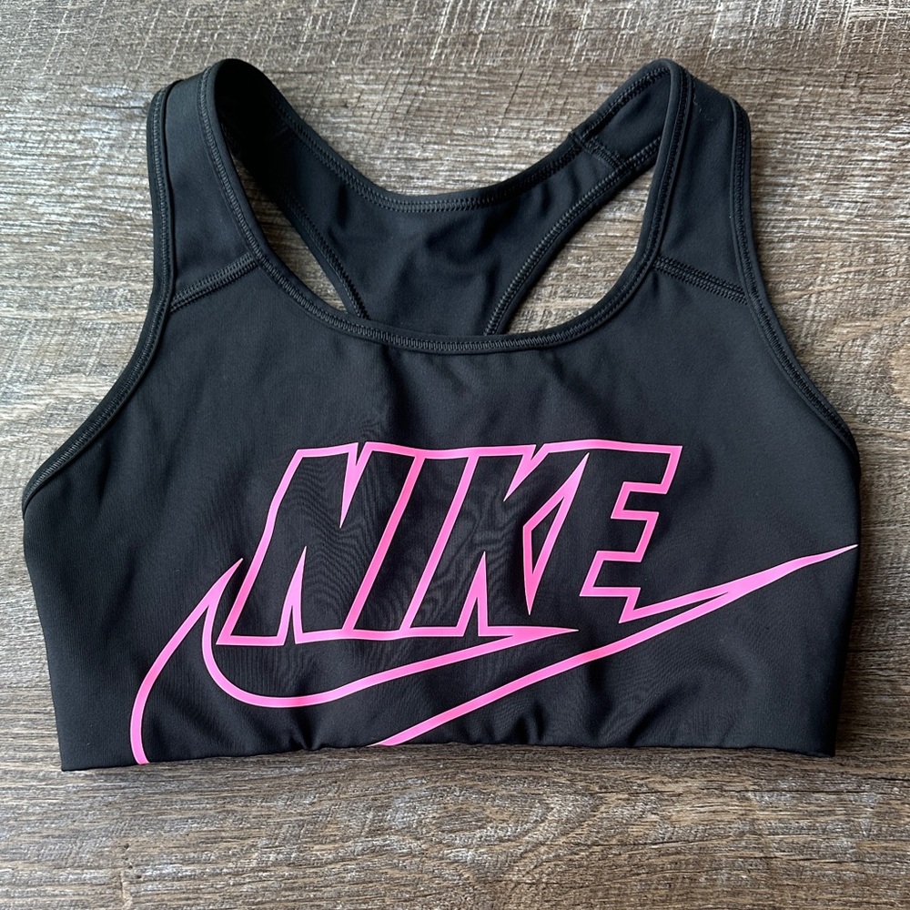 Nike Black Sports Bra with Pink Logo